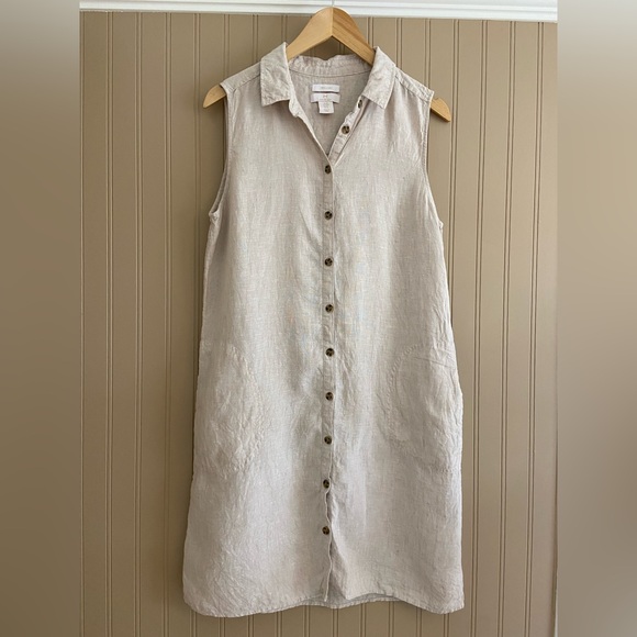 H by Halston Dresses & Skirts - Halston 100% Linen Cream Colour Button Down Dress Women’s Medium